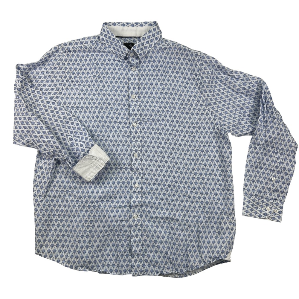 Vustra Shirt Mens XL Button Down Long Sleeve Linen Cotton Geometric‎ Pattern